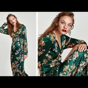 Zara Floral Velvet Kimono Wrap Dress